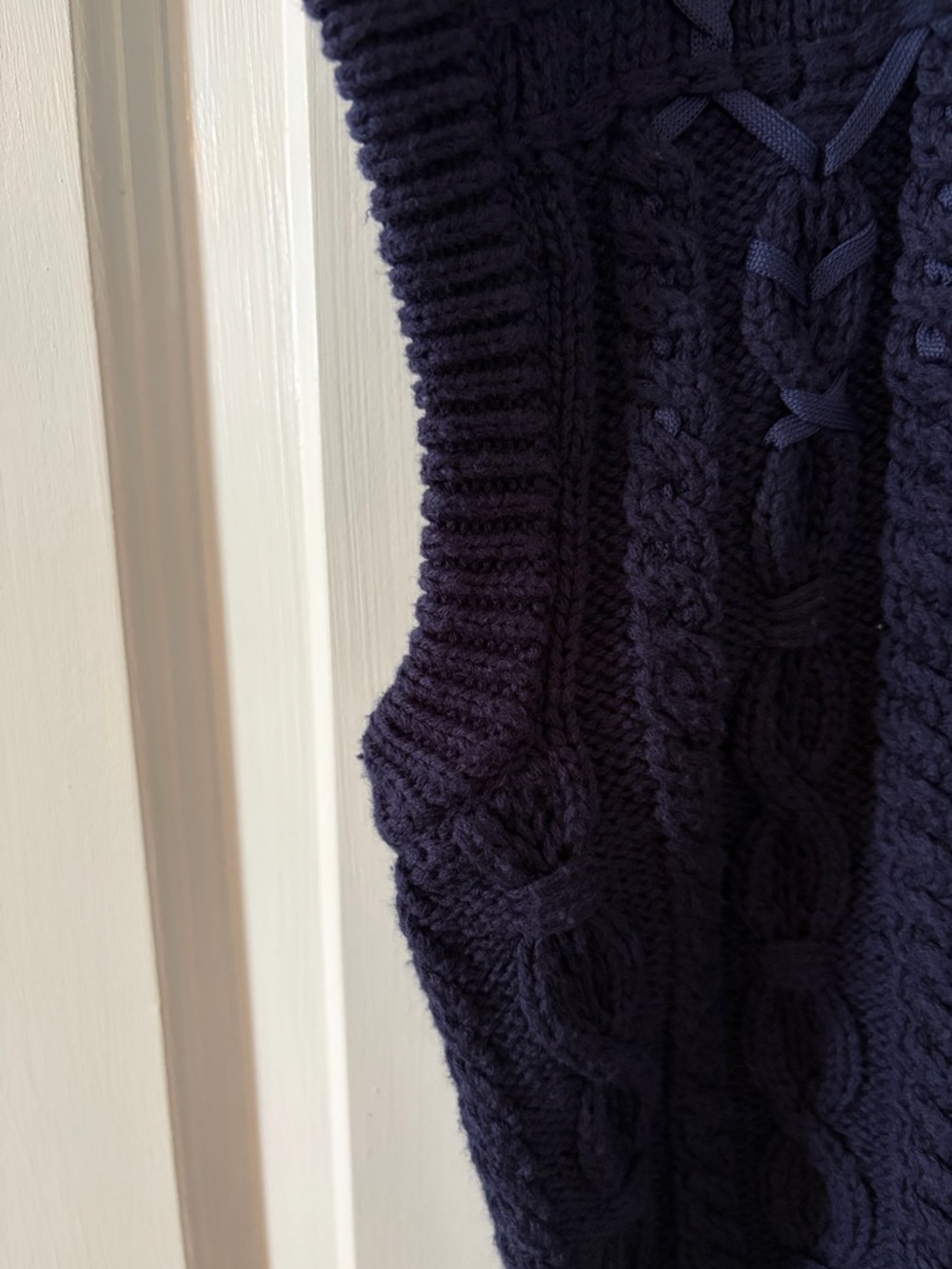 Lafayette 148 New York Navy Cable-Knit Crewneck Sweater Vest - Picture 4 of 4